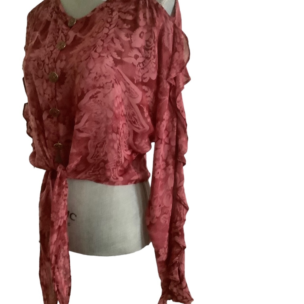 Vintage 70s Platinum by Dorothy Schoelen cropped shirt with knot tie hem sz L